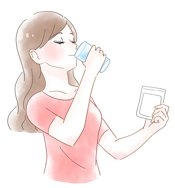 一位女性服用补充剂的水彩风格插画。图片下载