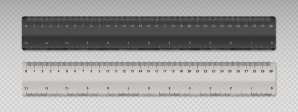 一套写实风格的30厘米长尺子，包含黑色和透明塑料尺。学校用品和设备，双面刻度测量工具。矢量插画。图片下载