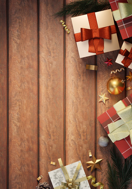 圣诞节庆典，配有精致的礼物和装饰品。3D渲染插画图片下载