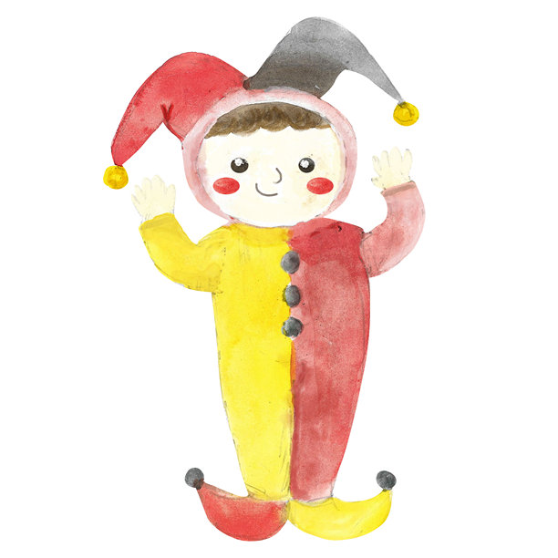 可爱的杂技演员水彩插画。手绘的可爱小丑宝宝形象。图片下载