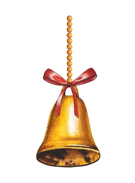 手绘金色钟形圣诞装饰品。水彩插画。图片下载
