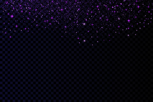 紫色闪光背景，带有闪烁效果。用于复古迪斯科庆典横幅的闪亮紫罗兰喷洒效果。闪亮的纸屑，星尘光泽纹理。节日粒子矢量魔法叠加插画图片下载