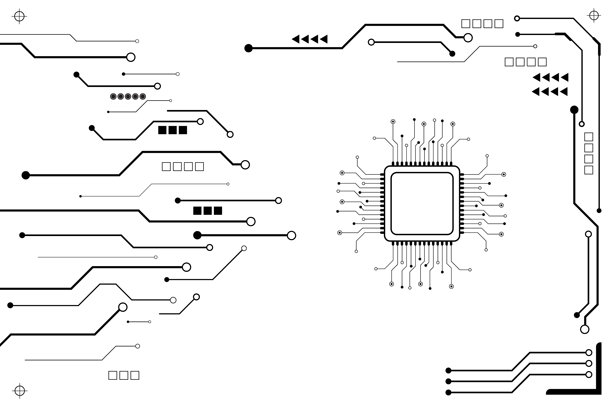 抽象的未来主义电路板插画，带有“生成式AI”字样的电路板。科技背景的电路板图案。白色背景上的矢量插画。图片下载