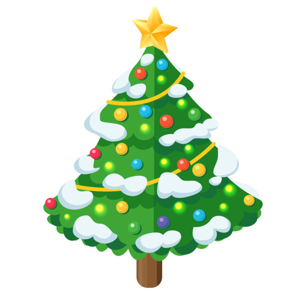 等距圣诞树，饰有雪、彩灯和金星。孤立在白色背景上。插画。图片下载