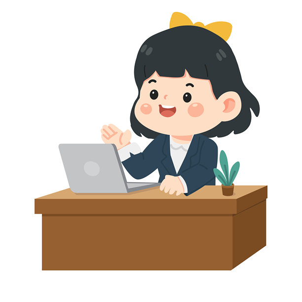 笔记本电脑桌前工作的女性插画图片下载