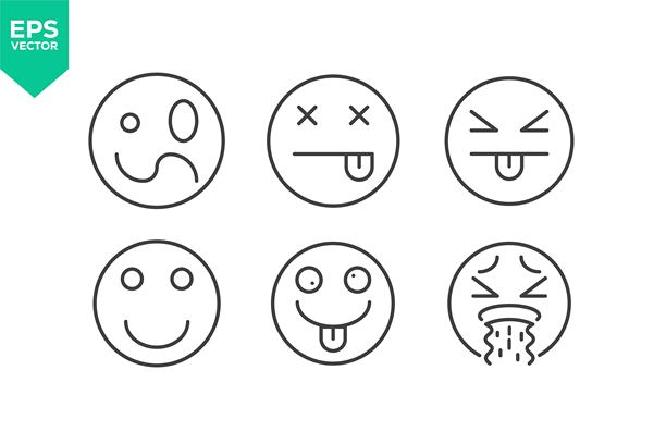 一组与表情符号、笑脸、表情相关的线条图标。轮廓图标集素材插画素材插画图片下载
