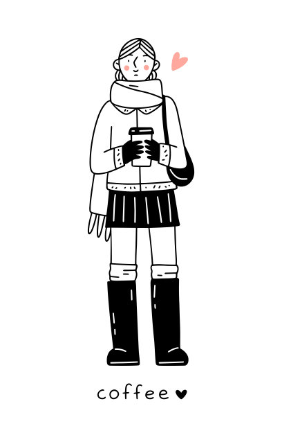 女孩拿着咖啡杯。矢量插画图片下载