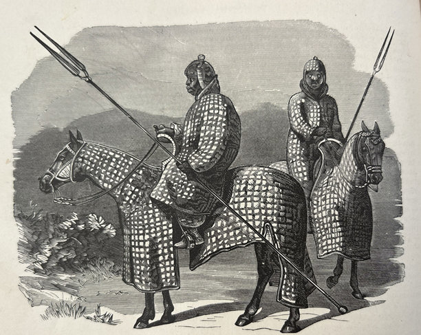 古董插画 - 非洲原住民 - 披着布的骑马士兵图片下载