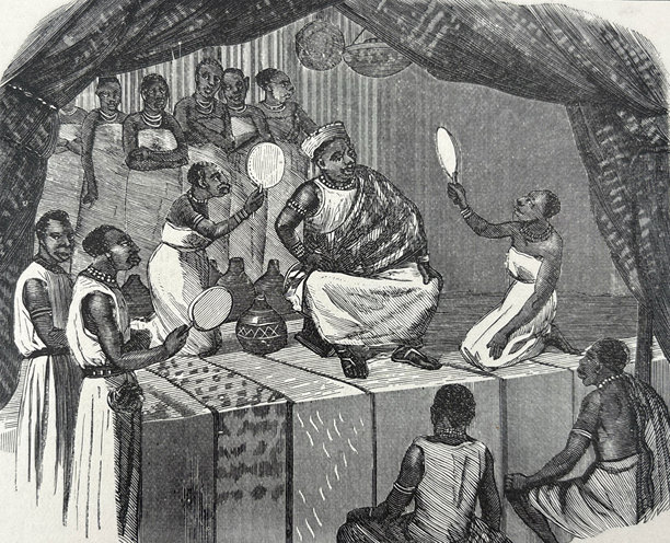 古董插画 - 非洲土著 - 国王召集朝臣图片下载