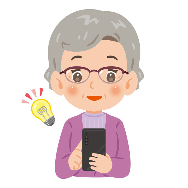老年女性上半身插画，她看着智能手机，似乎意识到了什么图片下载