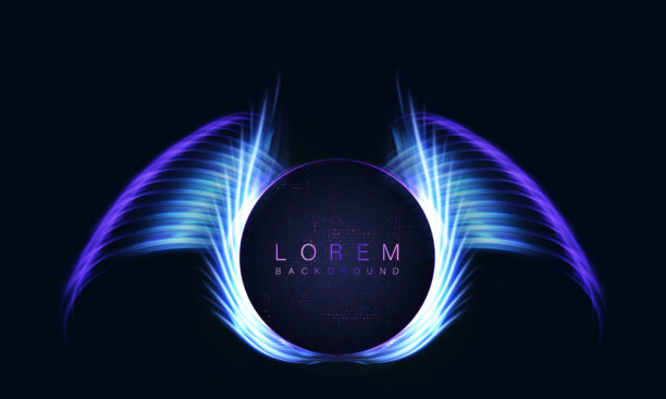 紫色圆形徽章，带有分层的浅色翅膀和用于高级界面及促销组合的中央标题空间图片下载