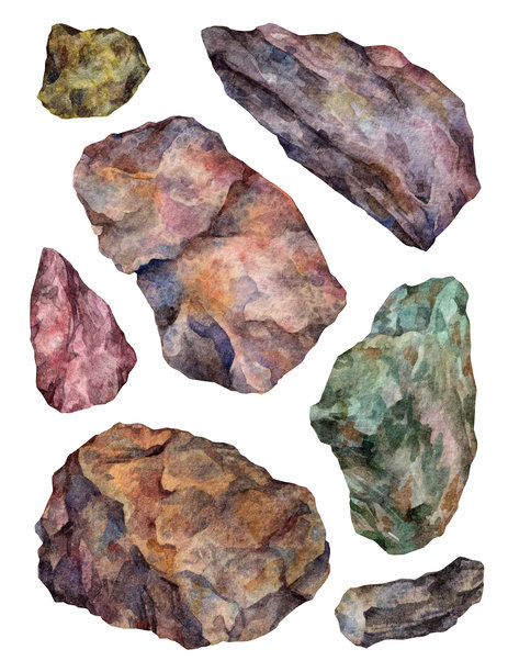 水彩石头的集合。手绘插画。图片下载