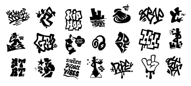 涂鸦嘻哈风格图标集 字母文字设计元素图片下载