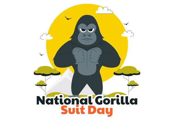 1月31日大猩猩西装日矢量插画，以扁平卡通风格的背景描绘了一只穿着西装的大猩猩图片下载