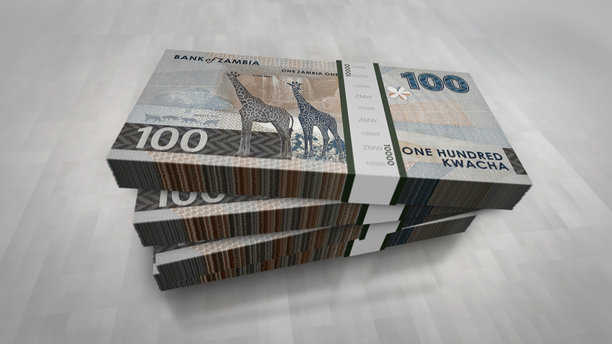 3D插画：赞比亚100克瓦查纸币一叠图片下载