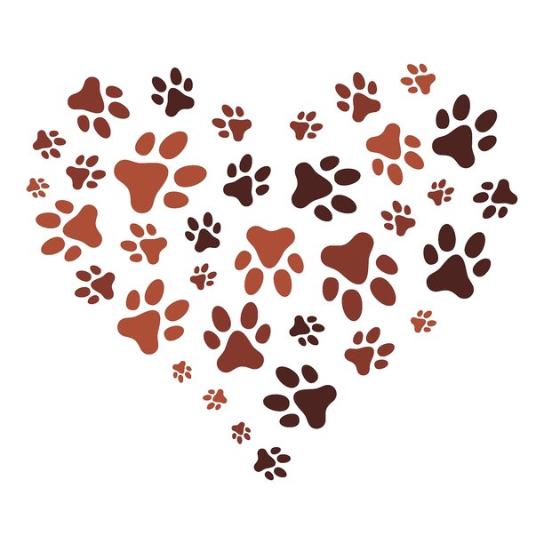 一串狗爪印组成的心形图案，传达对宠物的爱与喜爱——矢量概念插画图片下载