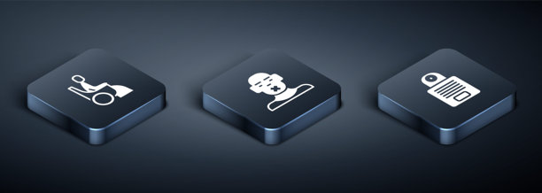 轮椅上的女性、对讲机和哑语图标的等距插画。矢量图图片下载