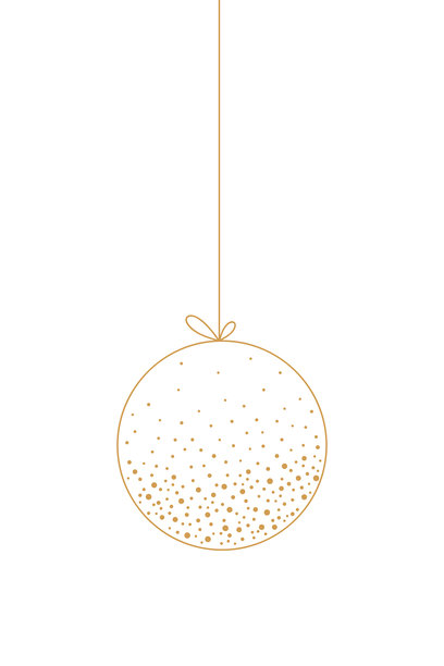 悬挂的圆形玻璃圣诞树玩具，伴有飘落的雪花，矢量线条插画图片下载
