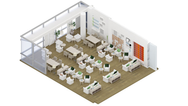 咖啡店、面包店的等距视图，3D渲染。图片下载