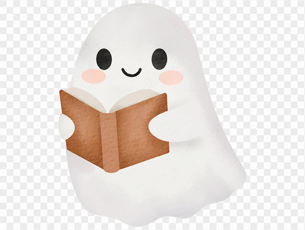 可爱的水彩风格鬼魂阅读书籍万圣节插画矢量图。图片下载