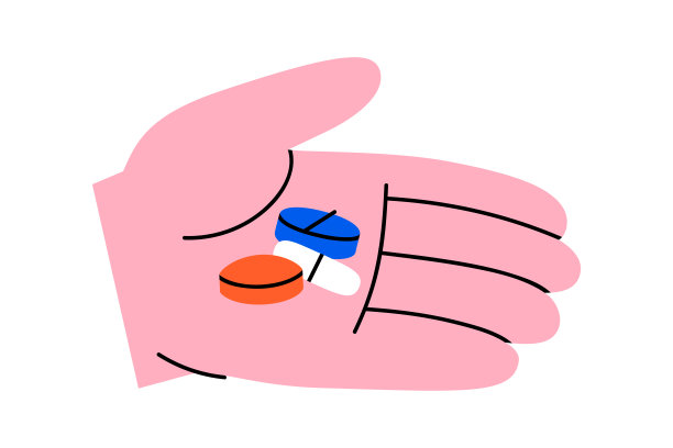 手拿药丸和胶囊的平面插画图片下载