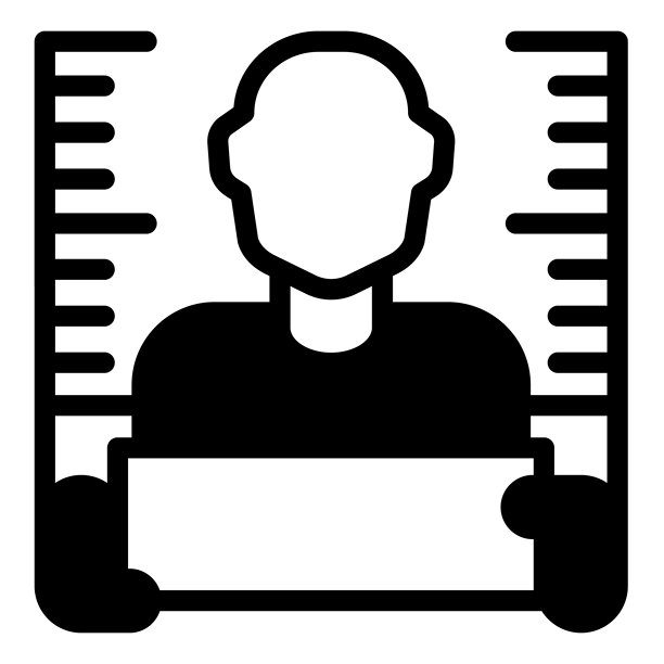 土匪男子肖像照片实心图标，警察部队概念。矢量图。男子在尺子和木板旁，白色背景上的法律和秩序标志，风格图标移动或网页设计。图片下载