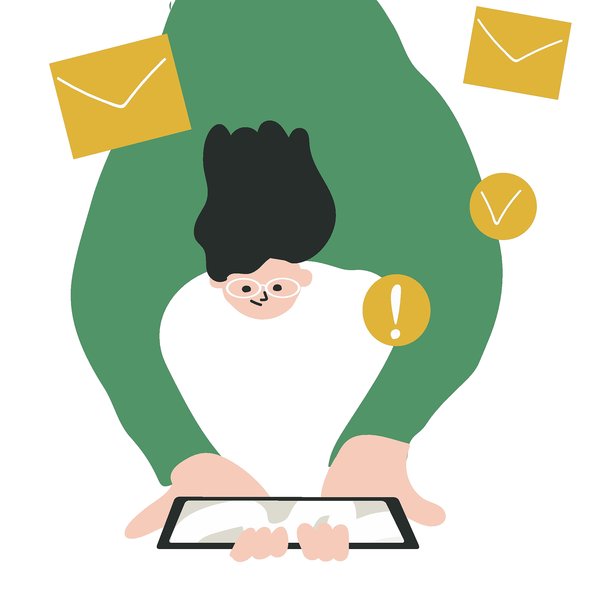 概念教育，互联网用户在线搜索数据、信息。网络分析与首席执行官概念。一个摔倒的男人拿着智能手机。倒置的人。手绘艺术。图片下载