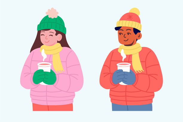 穿着冬装的恩爱夫妻在户外手持热饮图片下载
