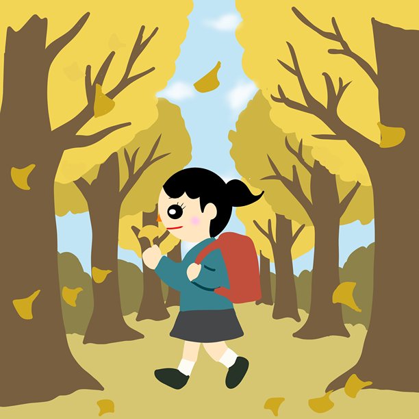 背着书包的学生走在落叶的银杏大道上图片下载