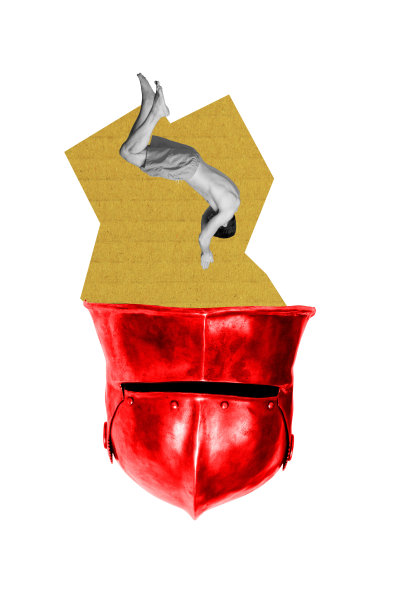 时尚横幅 3D 海报图片 拼贴画：身着金属盔甲的童话人物女孩和男孩，手持王者之剑，如同钢铁卫士。图片下载