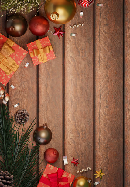 圣诞节庆祝活动，有节日礼物和装饰品。3D渲染插画图片下载