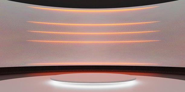 现代展厅，圆形舞台和霓虹灯，科技背景，3D插画图片下载