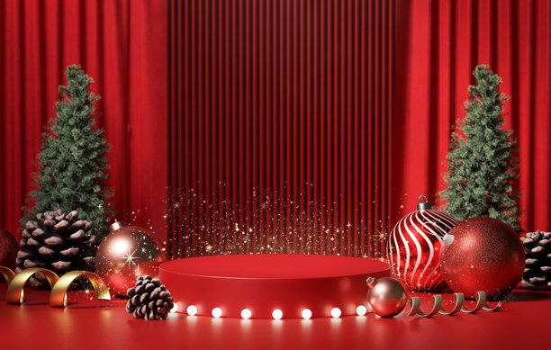 圣诞节节日装饰，色彩鲜艳，闪闪发光。3D渲染插画图片下载