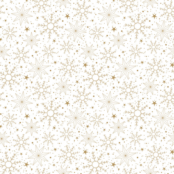 手绘圣诞节无缝图案，背景为白色，饰有雪花和星星。矢量插画，适用于礼品包装纸、织物、服装、纺织品、表面纹理和剪贴簿。图片下载
