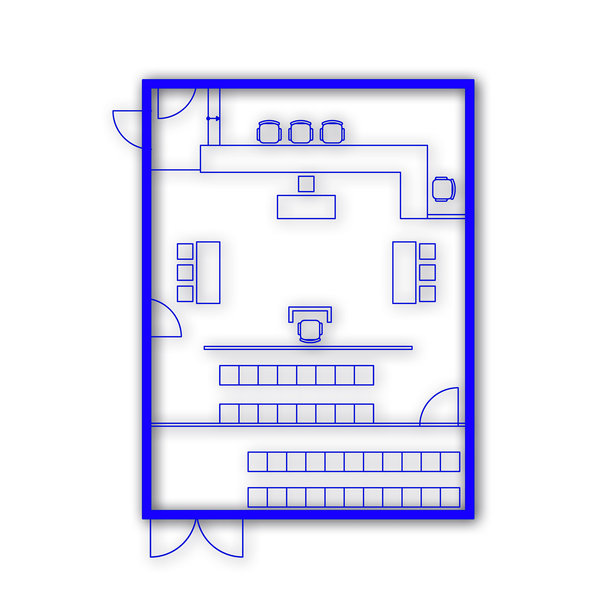100平方米审判区法庭布局的建筑平面图插画图片下载