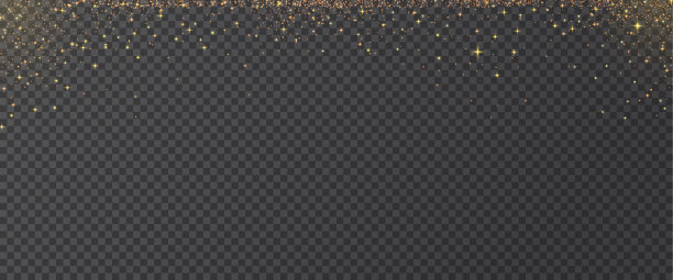 金色闪光简约背景。闪耀喷雾效果，用于生日庆典横幅。闪亮的五彩纸屑，星尘光粉纹理。深色背景上的节日粒子。矢量插画图片下载