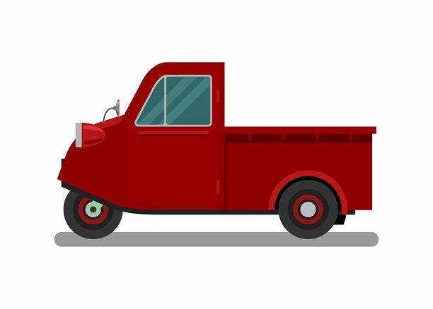 三轮空载皮卡车。侧视图。简单的平面插画。图片下载