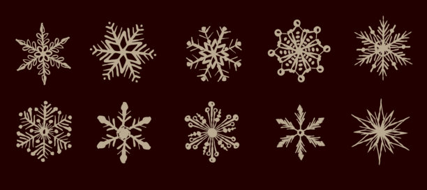 深色背景上棕色雪花集合的卡通插画图片下载