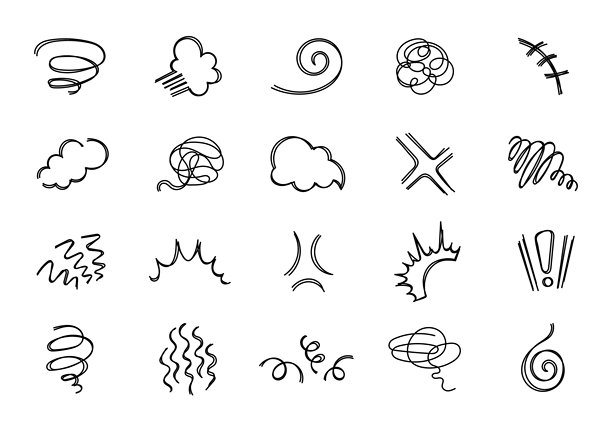 抽象涂鸦极简线条艺术设计元素集，展示现代手绘形状和流畅轮廓，用于装饰、创意家居墙面图形插画图片下载