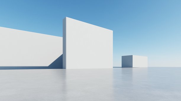 抽象现代建筑背景三维插画，极简几何建筑设计，带空混凝土地板的汽车展示背景，几何白色块建筑设计图片下载