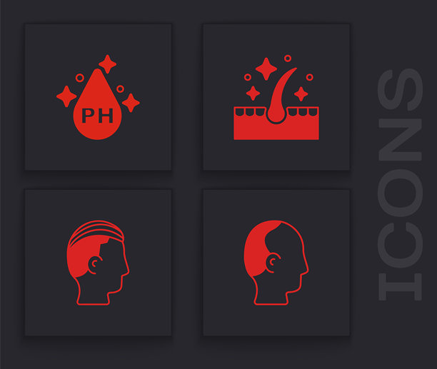 秃顶、护发精油和发型图标。矢量图示矢量图示图片下载