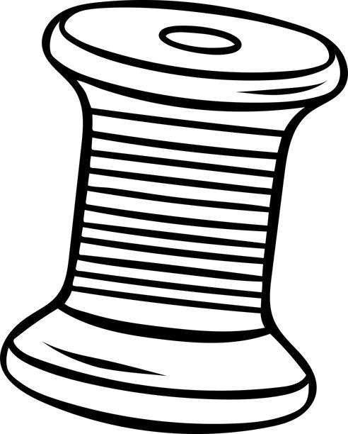 简笔画风格的线轴，简单的黑白线条艺术。作为涂鸦绘制的编织配件图标，简约插画，适用于缝纫用品和DIY手工艺主题图片下载