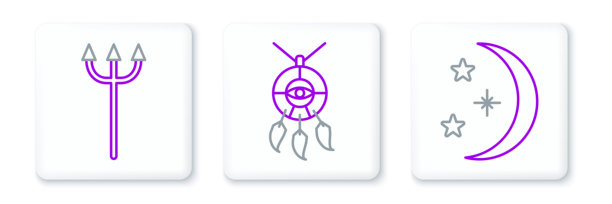 海王星的三叉戟、月亮、星星和羽毛捕梦网图标，矢量图图片下载