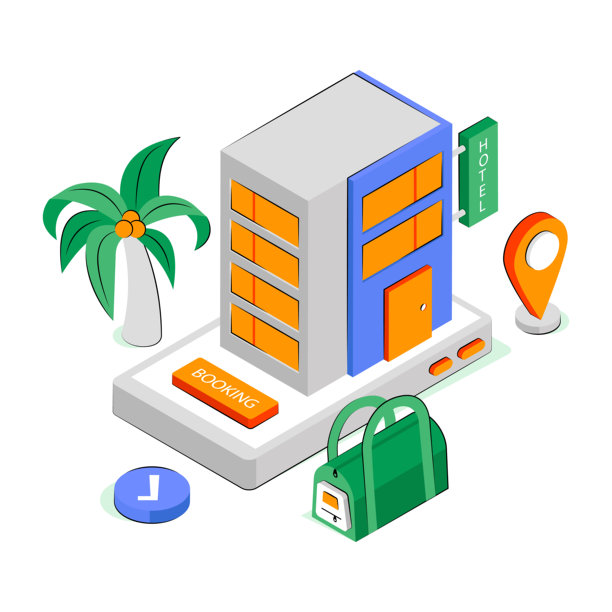 手机酒店预订的插画设计图片下载
