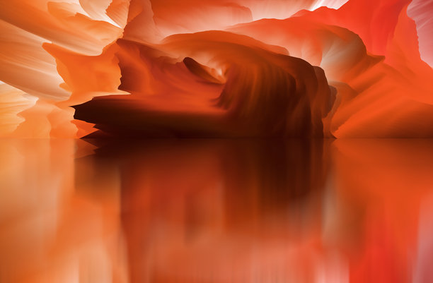 奇幻世界。抽象景观，超现实的湖泊与倒影。艺术、创意与想象。3D插画图片下载