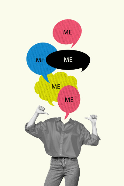 垂直艺术画幅草图照片拼贴，模糊的无头女孩，气泡沟通聊天图标，通信，言语图片下载