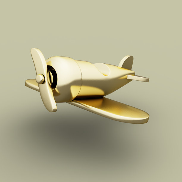 金色金属飞机玩具。3D插画。含抠图路径文件。图片下载