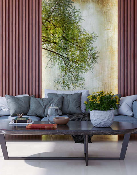 宽敞奢华的现代明亮室内客厅样机插画，3D渲染图图片下载