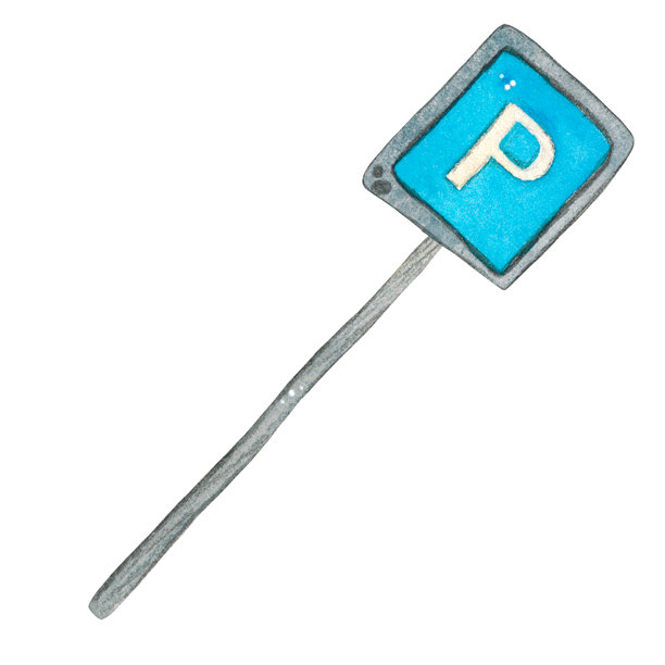 路标，蓝色方块，停车。手绘水彩插画，卡通风格。城镇，游戏，儿童，孩子，男孩，汽车，交通，汽车，汽车，规则，路标图片下载