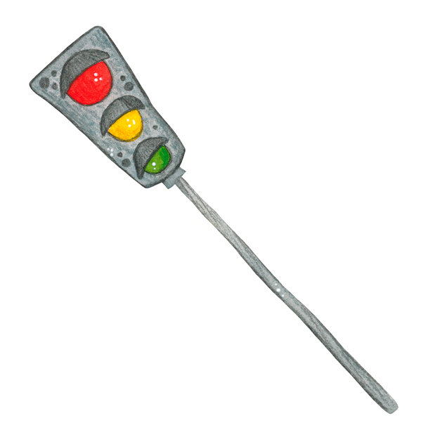 路标，交通灯杆。手绘水彩插画，卡通风格。城镇，游戏，孩子，男孩，汽车，交通，规则，路标图片下载